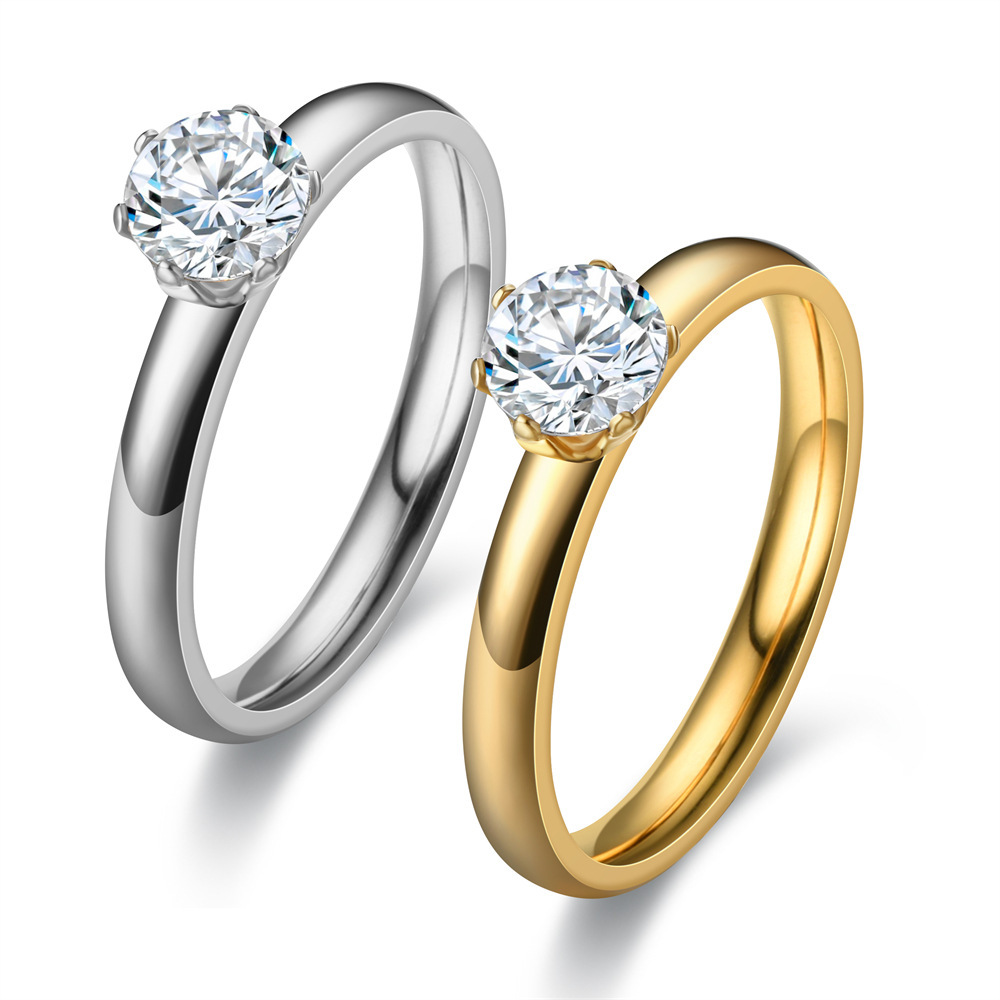 Fashionable and niche micro-inlaid zircon titanium steel rings, versatile couple rings, plain diamond rings, trendy accessories Item Picture