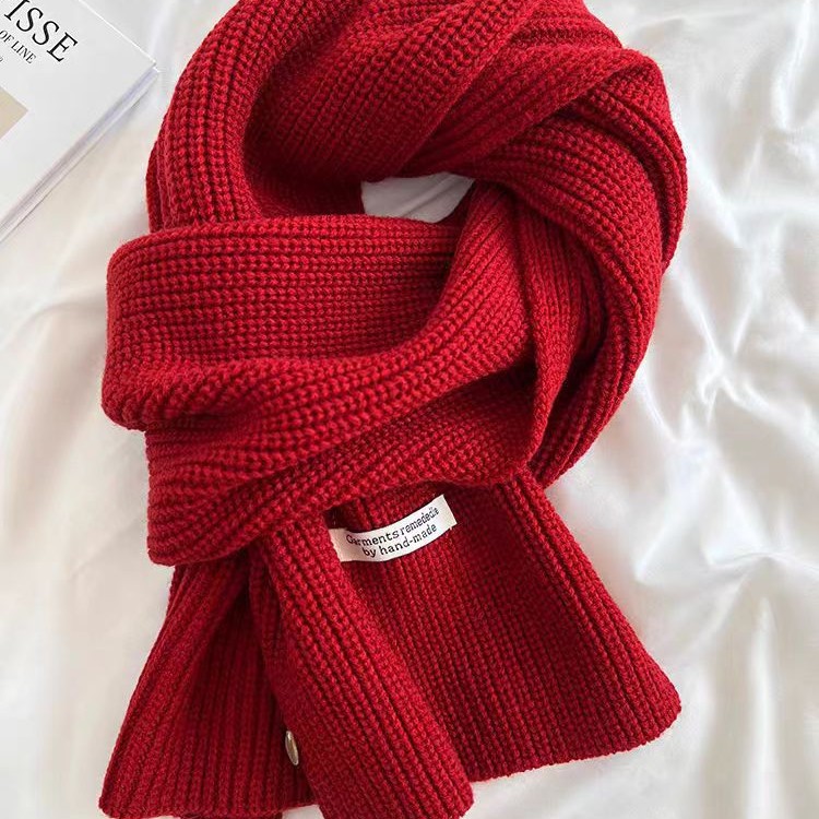 韩系绵羊毛针织毛线围巾女秋冬氛围感显白加厚保暖纯色围脖情侣款