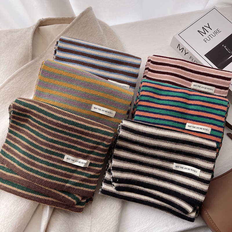 Cashmere Striped Knitted Scarf For Women 2022 Winter New High-Grade Korean Version Of All Couples Warm Neck Application Scenario