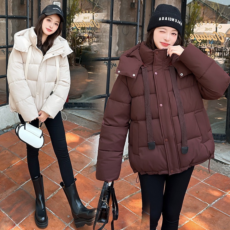 European and American style cotton-padded jacket 2025 Winter new yellow short hooded thick cotton-padded jacket, Cangzhou bread jacket women's jacket coat Specification image