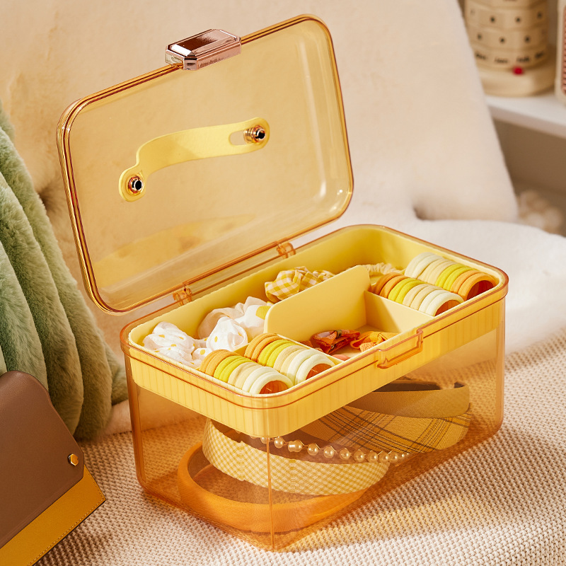 Light luxury transparent hair accessory box, medicine box, stationery storage box, large-capacity double-layer multi-functional desktop jewelry box Specification image