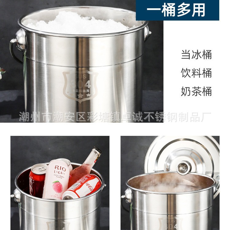 Cross-border thickened non-magnetic stainless steel oil bucket Multifunctional bucket water brine soup ice bucket with lid dust proof worm round bucket details Picture