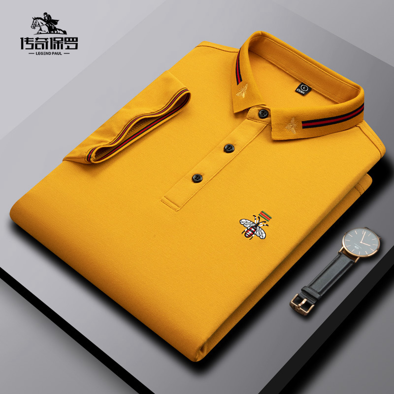 Legendary Paul brand men's summer Little Bee men's short-sleeved polo shirt solid color casual lapel T-shirt men's wear Specification image