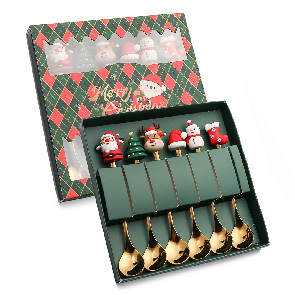 Q Christmas Spoon and Tableware Set Snowman Reindeer Coffee Spoon Santa Claus Fruit Fork Doll Spoon and Fork Gift Item Picture