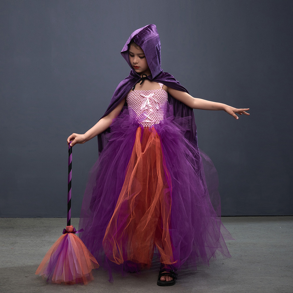 跨境新品女巫也疯狂cos服儿童长款礼服裙万圣节cosplay扮演服装详情图2