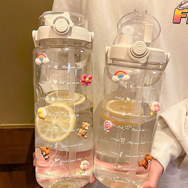 Summer Large Capacity Sports Transparent Kettle Outdoor High Appearance Level Portable Water Bottle Plastic Cup With Straw Double Drinking Cup details Picture