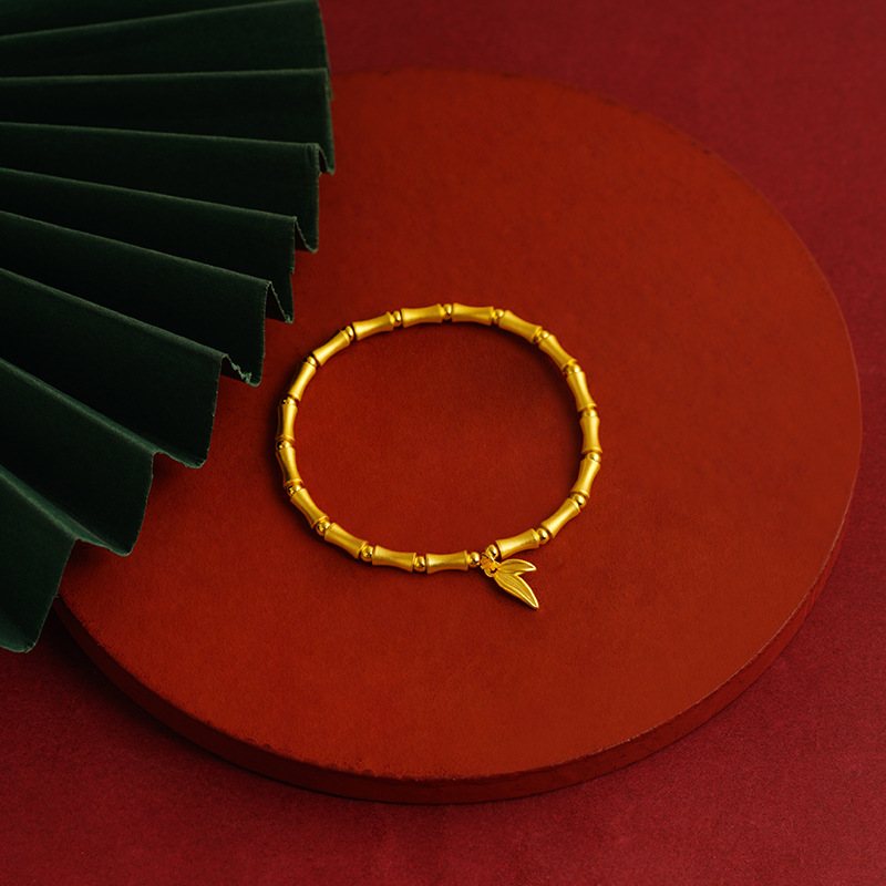 Shajin National Trend New Chinese-style bamboo joint bracelet jewelry, elegant and versatile for girls, couple's hand beads, imitation gold bestsellers details Picture