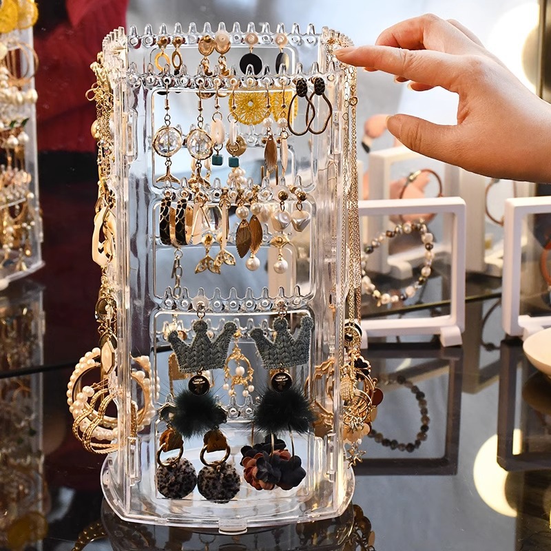 Dust-proof jewelry storage box, display rack, hanging rotating rings, stud earrings, necklaces Application Scenario