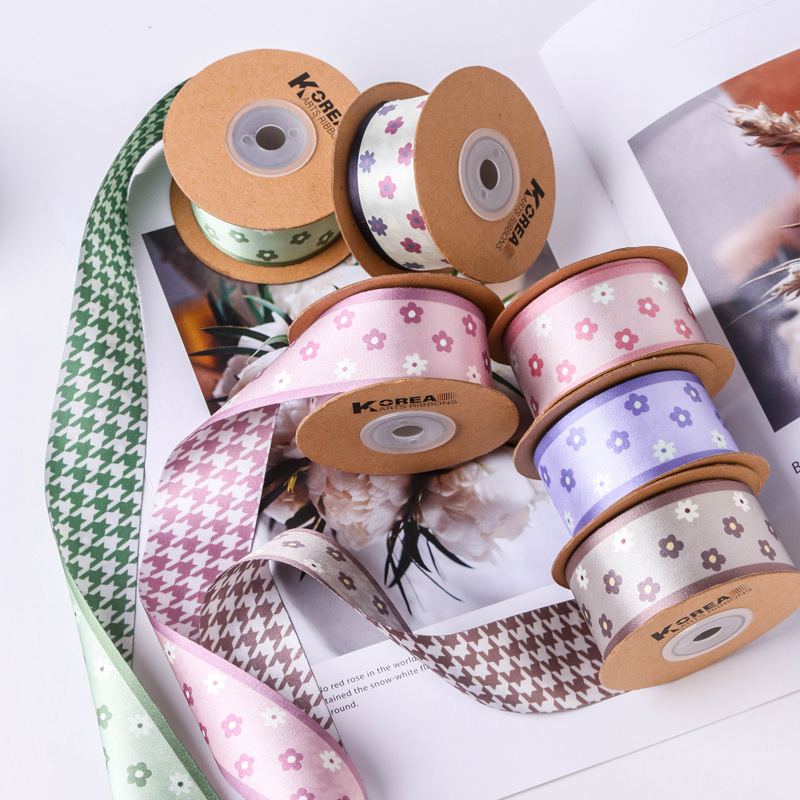 AB side small floral patterns, thousand bird patterns, printed webbing, flower gift packaging, DIY hair accessories, bow bag decoration