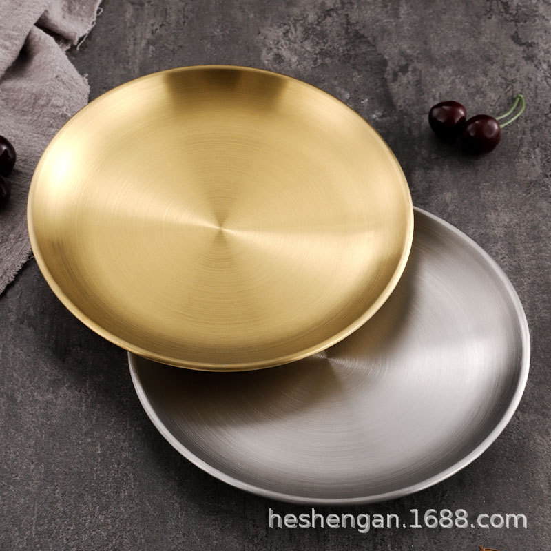 304 stainless steel plate, ins coffee shop tray, Korean-style round plate, bone-spitting plate, custom logo, factory direct sales Specification image