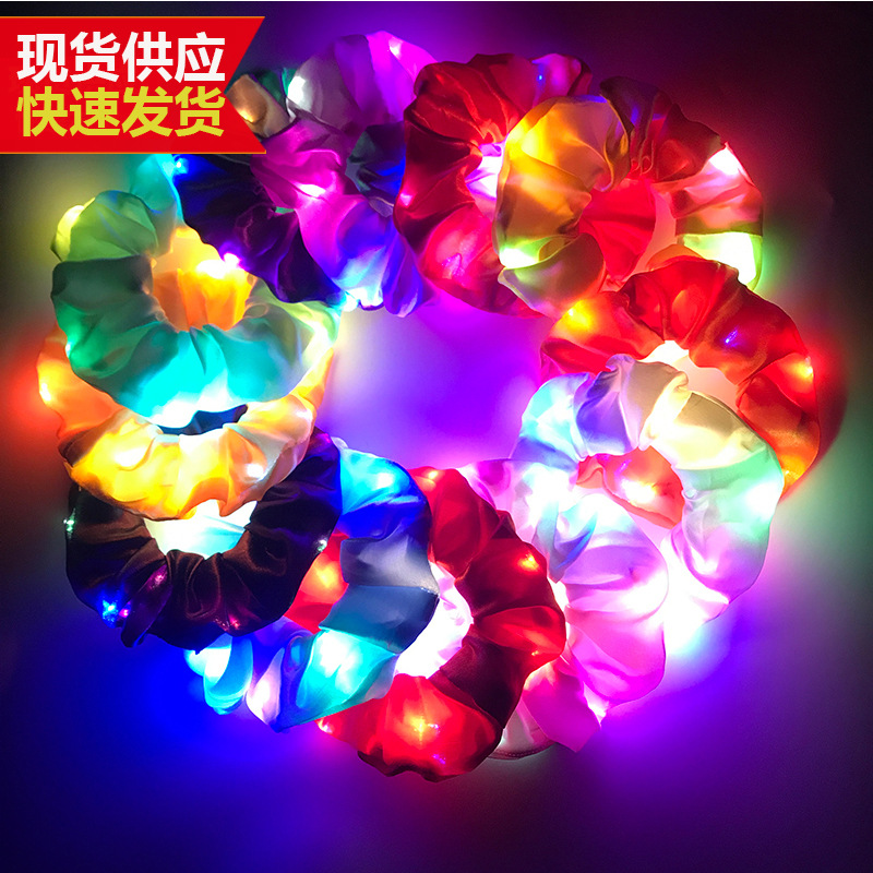 Amazon led illuminated large intestine hair band, fluorescent hair accessory, luminous hair band, cross-border pig large intestine color flashing hair rope