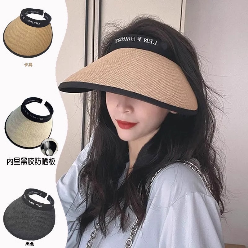 Empty Uv Sunblock Hat Female Summer Uv Protection Large Brim Beach Sunshade Straw Hat Cycling Face Sun Hat