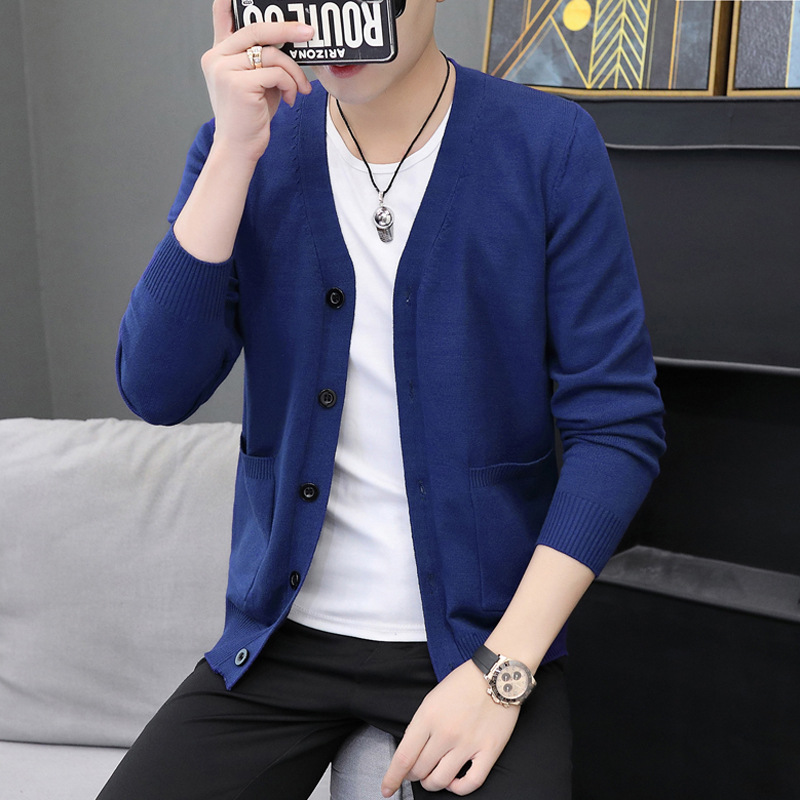 Men's cardigan knitted sweater, coat sweater, large V-neck, trendy and slimming new Korean-style casual outerwear, men's sweater details Picture