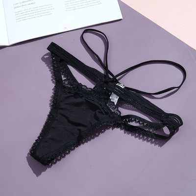 European and American low-waisted lace briefs, perforated breathable underpants, thin band cross thongs details Picture