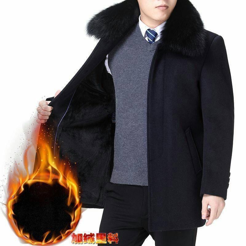 保暖爸爸装中老年羊毛绒精品中长款加肥加大码毛呢大衣男士厚棉服