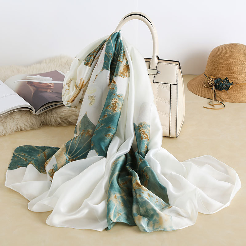 Big Silk Scarf Women Spring Summer 2024 New Silk Satin Imitation Silk Beach Sunscreen Gauze Shawl Long Silk Scarf Wholesale details Picture
