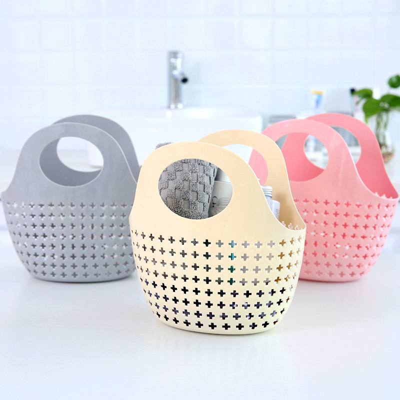 Bath basket, hand-held basket, soft plastic bathroom basket, women's washing and bathing blue storage basket, frame basket, foldable for bathing Application Scenario