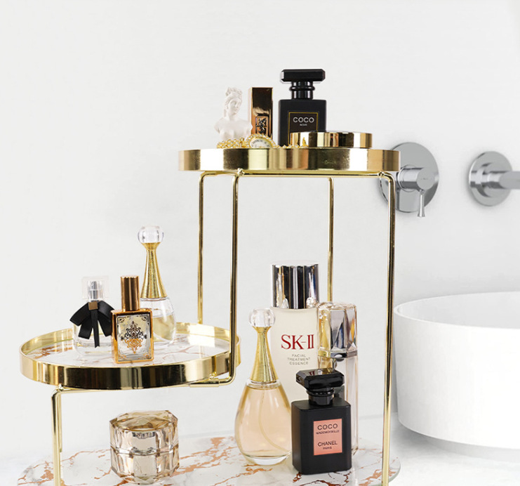 Golden three-layer detachable countertop bathroom shelf
