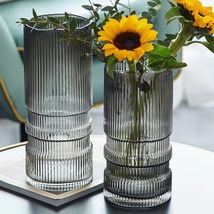 北欧轻奢艺术竖条玻璃花瓶原色创意客厅餐桌卧室家居摆件插花花器