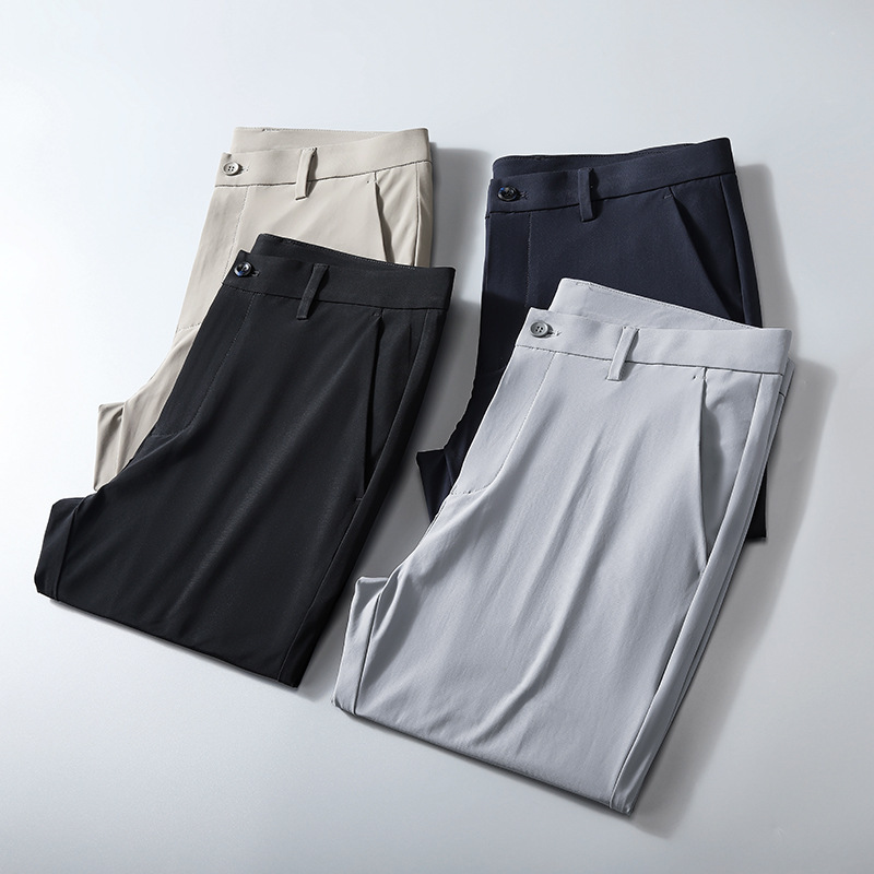High-end ice silk dress pants! Summer thin business casual pants, high-end quality men's elastic and smooth air-conditioned pants Specification image
