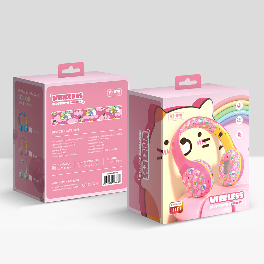 Nuevo VJ070 macaron headphones adorable cartoon multipattern bluetooth headset plegable pintura creativo headphones Application Scenario