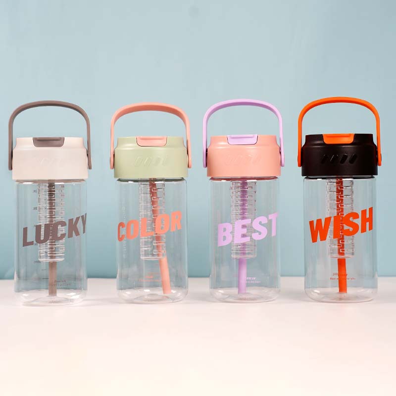 Summer high appearance level water cup, new portable and casual cup, lemon flower tea plastic straw cup, popular anti-drop Specification image