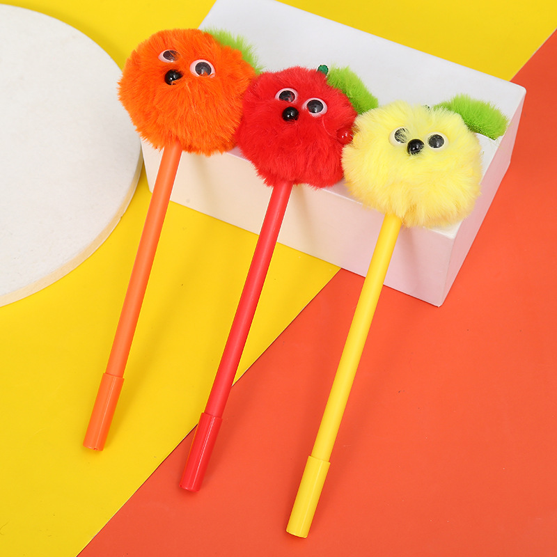 Zongfan Stationery Halloween Pom-pom gel Pen, funny Cartoon plush black creative gel pen, factory direct sales Specification image