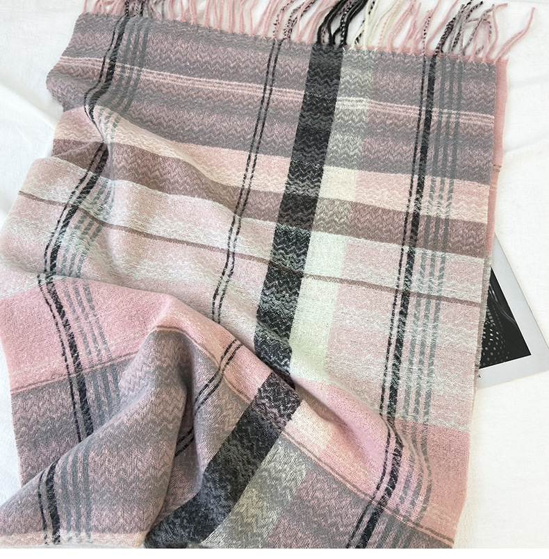 围巾女秋冬季跨境高级感仿羊绒格子流苏披肩学生加厚保暖围脖批发详情35