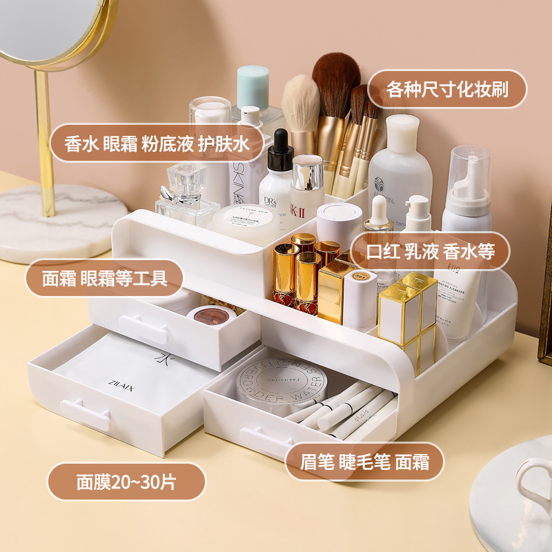 Euxin Drawer Type Makeup Box Dormitory Finishing Plastic Storage Shelf Cosmetics Skin Care Dresser Desktop Storage Box Application Scenario