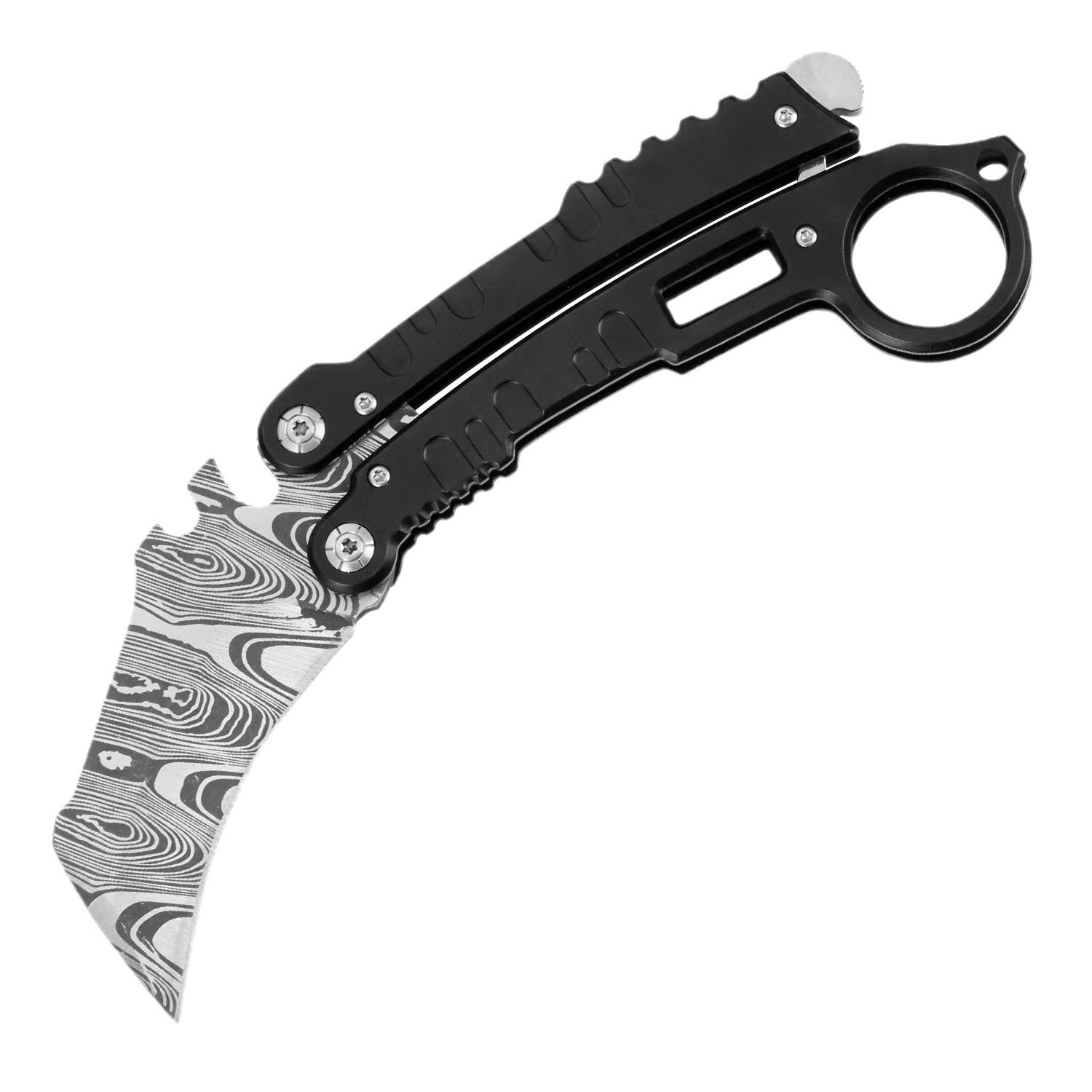 Factory direct sales Amazon outdoor folding knife, portable camping high-hardness etched butterfly knife, claw knife, tactical knife Item Picture