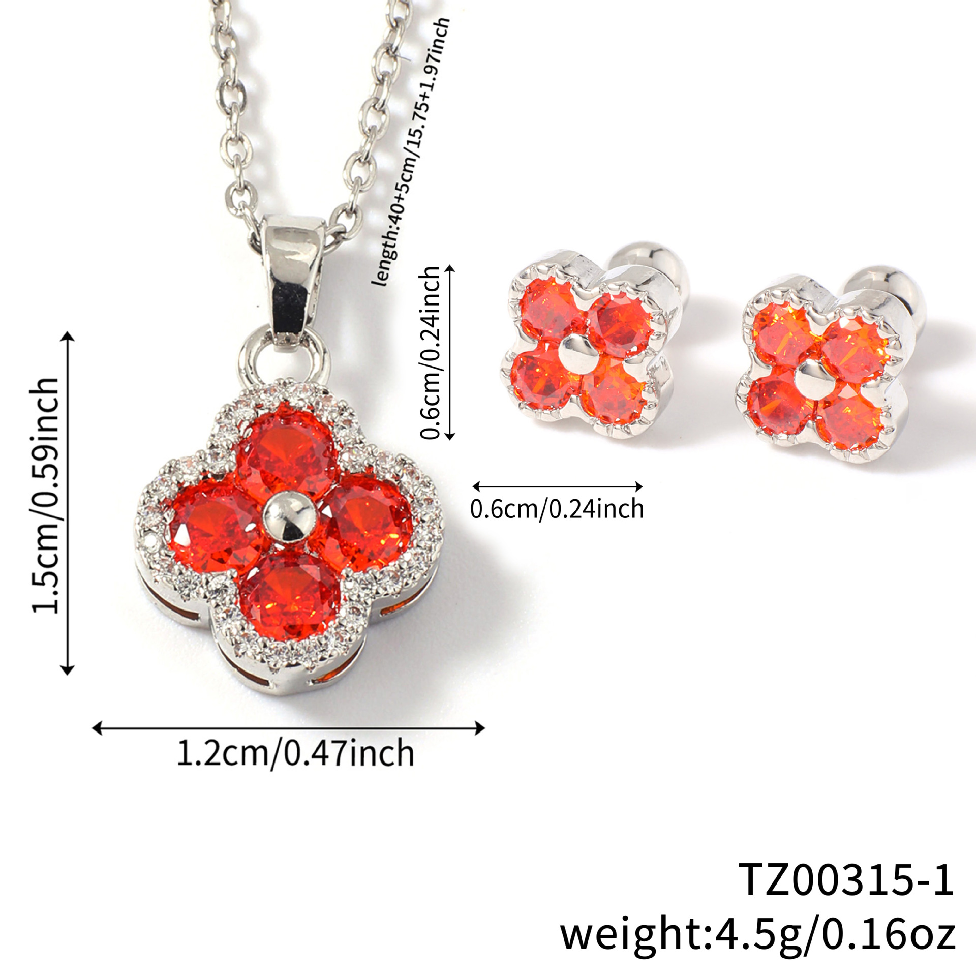 Kashi Accessories Set - Youthful Four-leaf Clover Zircon Necklace Stud Earrings Dopamine Necklace Stud Earrings Two-piece Set Wholesale for Women Item Picture