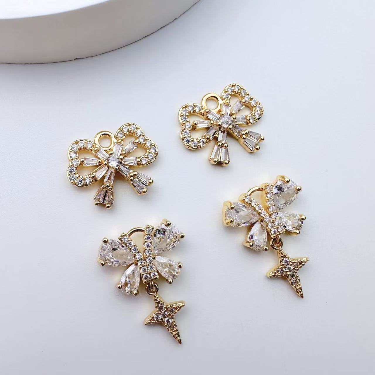 Copper gold-plated micro-inlaid zircon bow tassel pendant diy handmade jewelry bracelet necklace earring accessory material Application Scenario