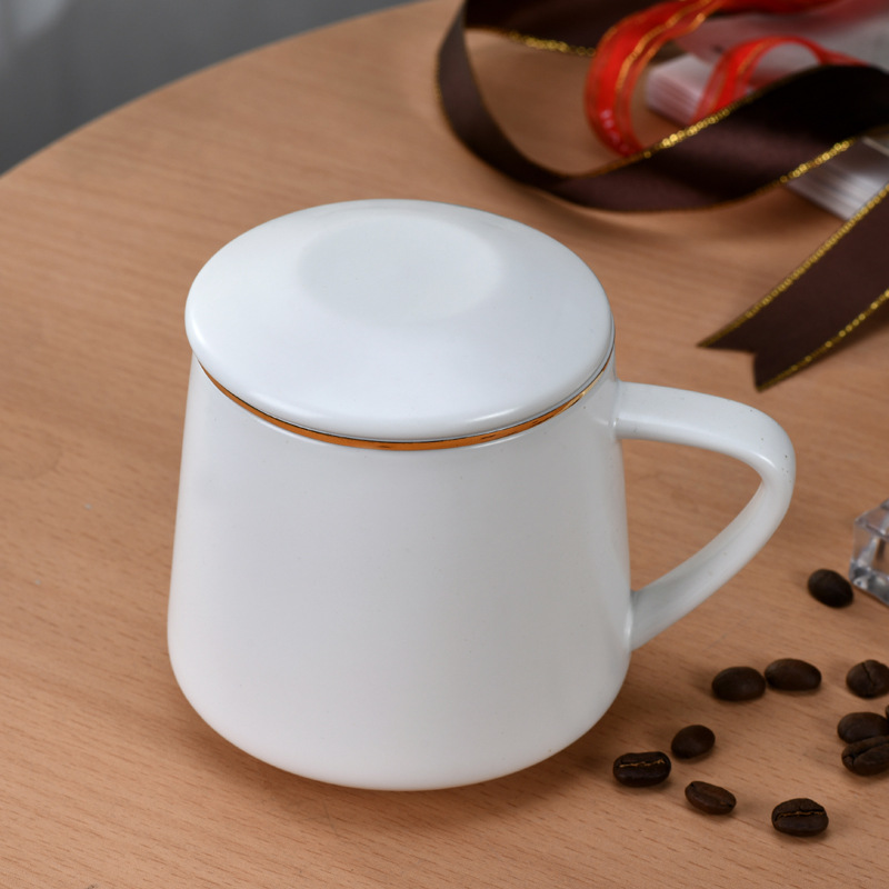 现代办公室茶杯个人杯陶瓷杯子带盖过滤网分离家用泡茶杯马克杯