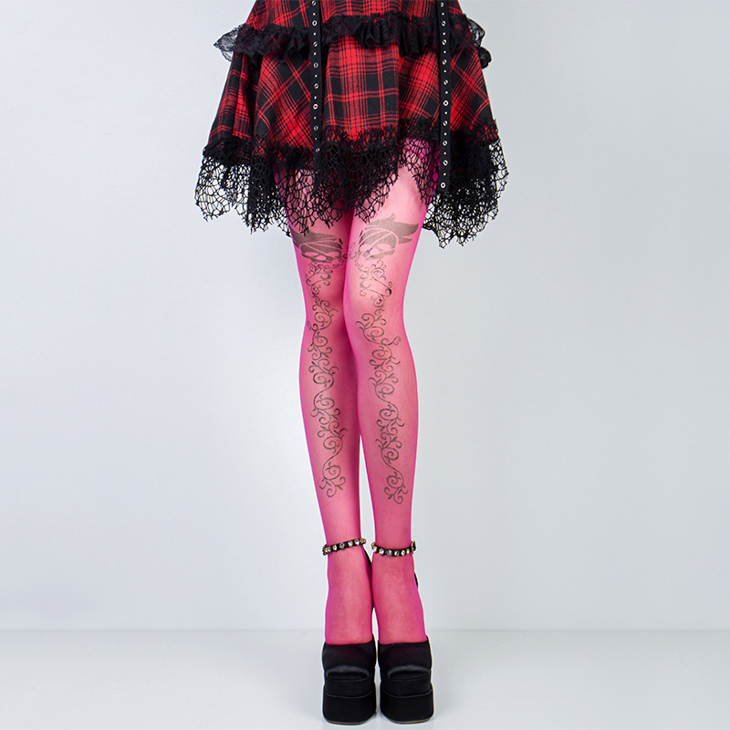 Cross-border printed skull black nylon stockings for Halloween party slimming stockings with leggings for women details Picture