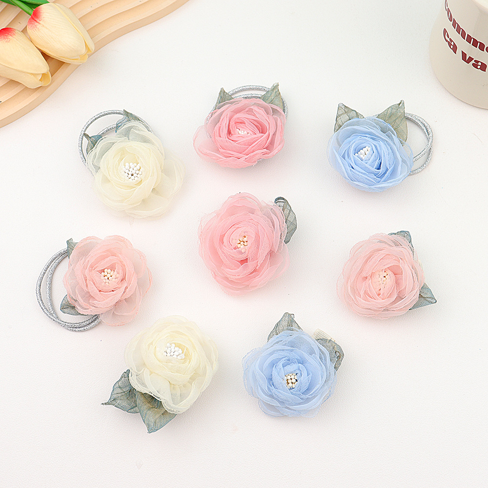 Organza Three-Dimensional Flower Hair Clip Princess Hair Tie Super Fairy Cute Baby Hair Circle Girl Korean Hair Card Headflower