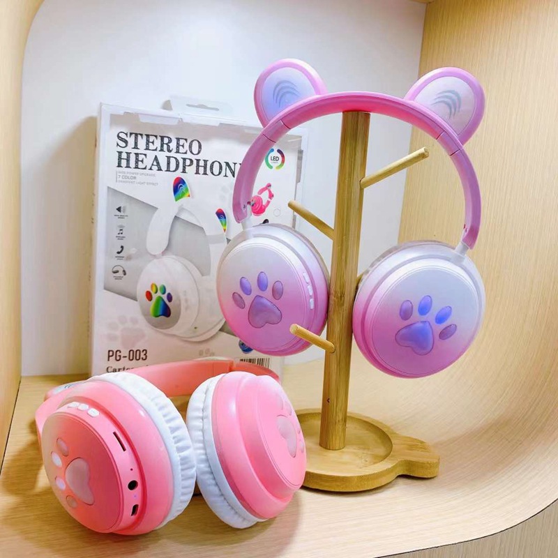 Nuevo PG-003 proceso de cambio de color sin hilos gato orejas bluetooth adorable color seven dazzler lámpara auriculares