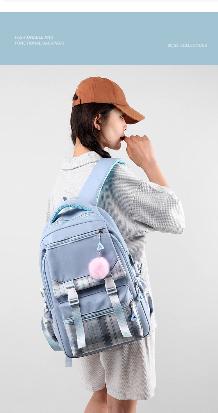 2025新款书包女韩版森系小清新初中生纯色简约多层电脑双肩背包详情9