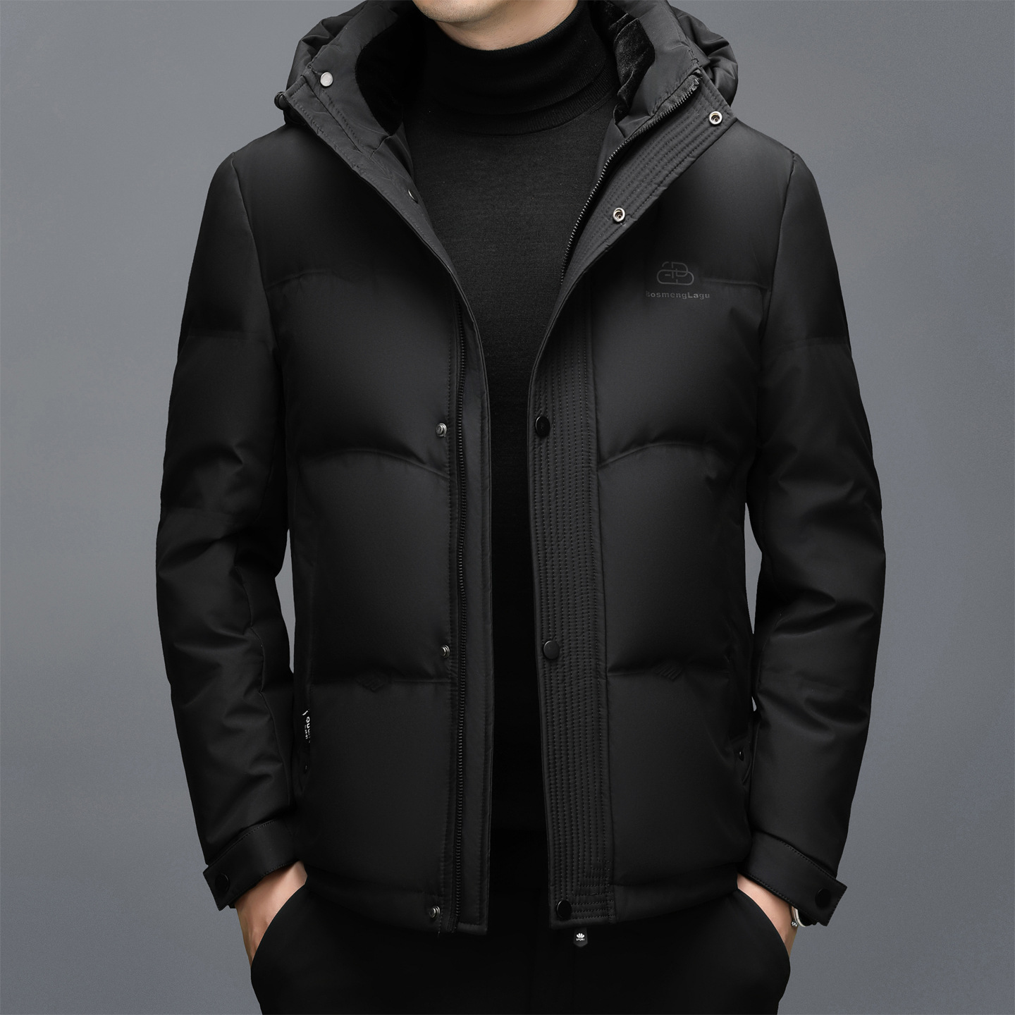 The new hooded down jacket for men in winter is warm and thick. The white duck down casual business jacket for middle-aged dads is trendy Specification image