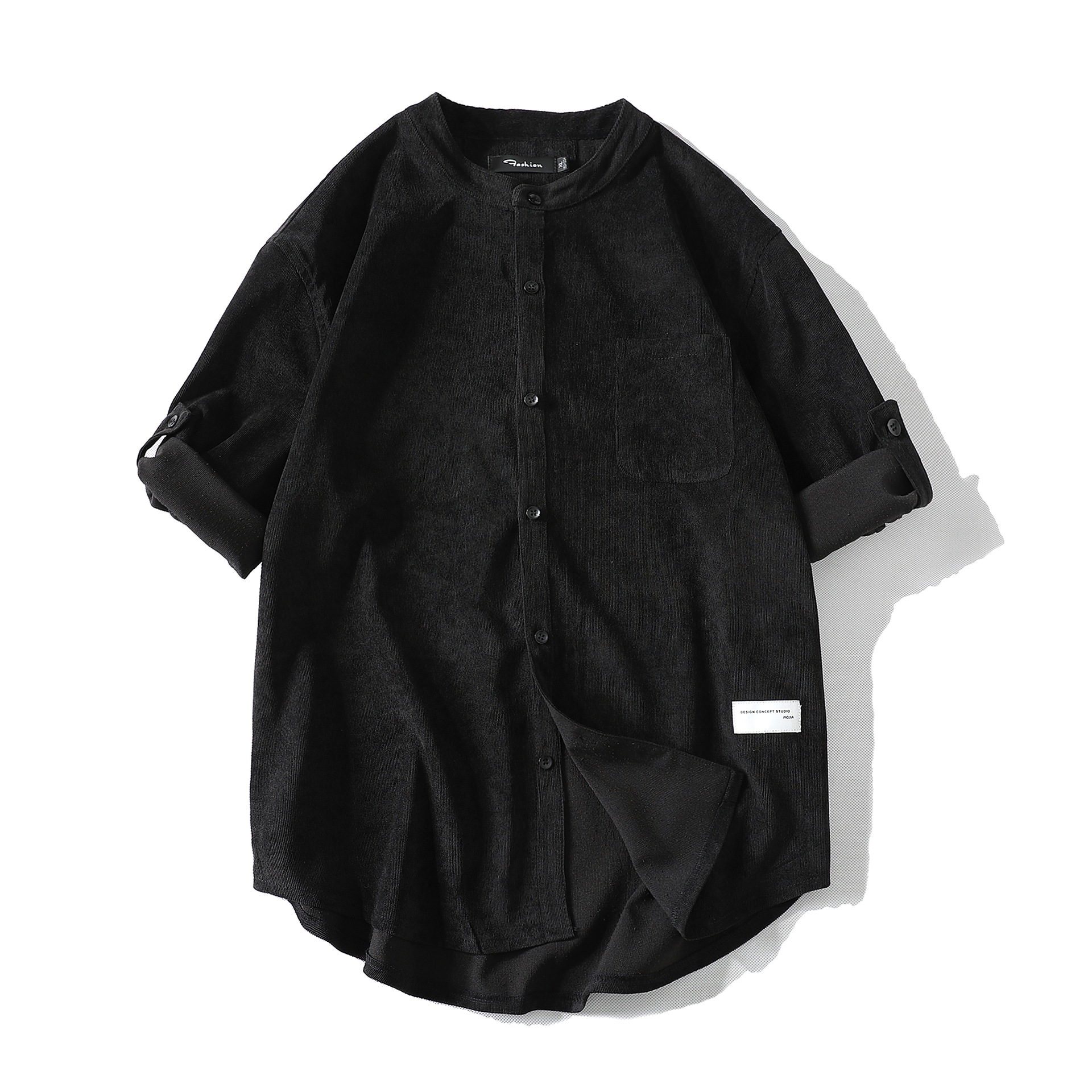 Men's spring and summer mid-sleeved corduroy shirt, retro and simple Korean-style trendy shirt, cool and casual shirt coat Item Picture