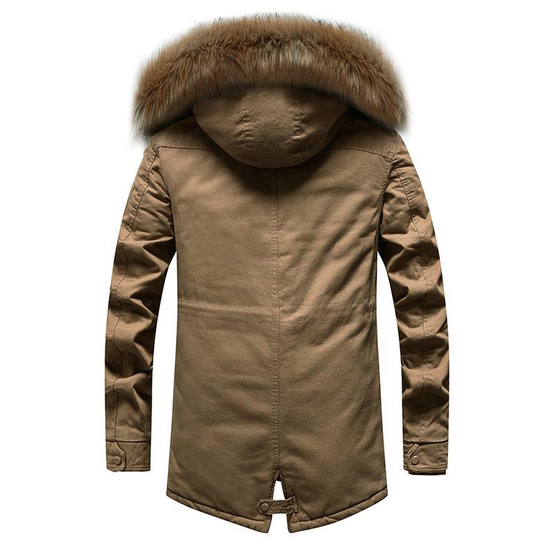 Men's trendy cotton-padded jacket for export, with a woolen collar, thickened fleece, washed coat, winter casual hooded warm cotton-padded jacket, mid-length style Application Scenario