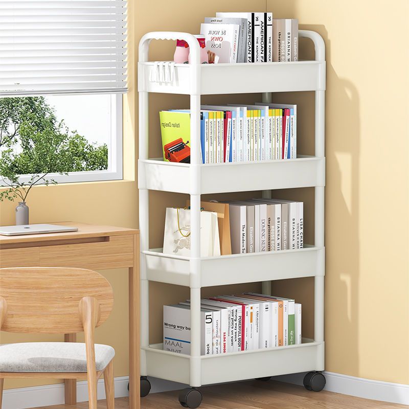 Plastic trolley, storage rack, floor-standing all-plastic snack bookshelf, bathroom, toilet, portable kitchen, Bazhou with wheels details Picture