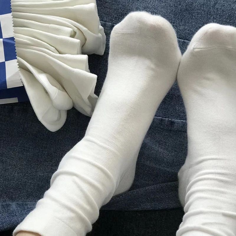White Socks Women's Mid-Tube Socks Summer Thin Students Solid Color Pile Socks Japanese Spring And Autumn Pure Cotton Black Stockings