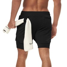 夏季男士跑步短裤运动休闲宽松沙滩裤 多口袋双层大码健身短裤男