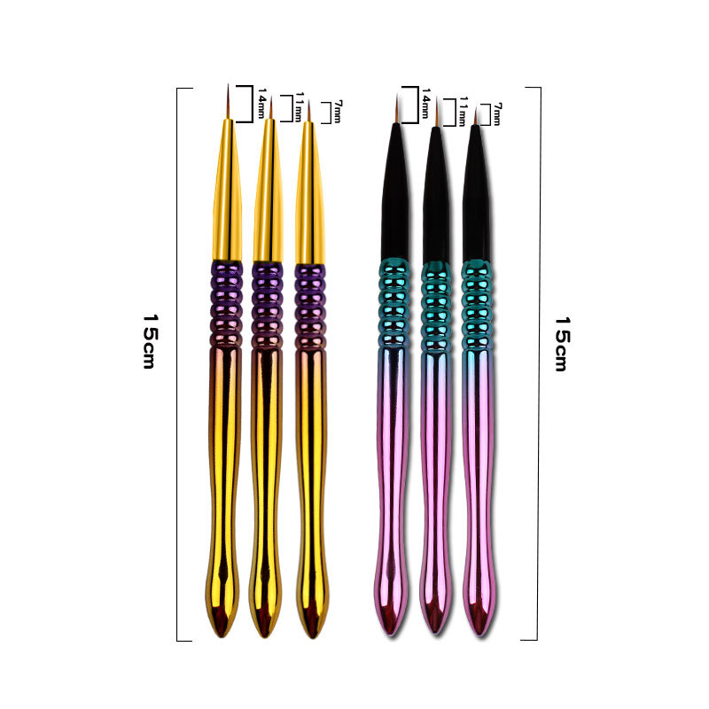 shanilak nail art brush set of 3 pieces, outlining pen, electroplated gradient rod and carved nail art brush details Picture