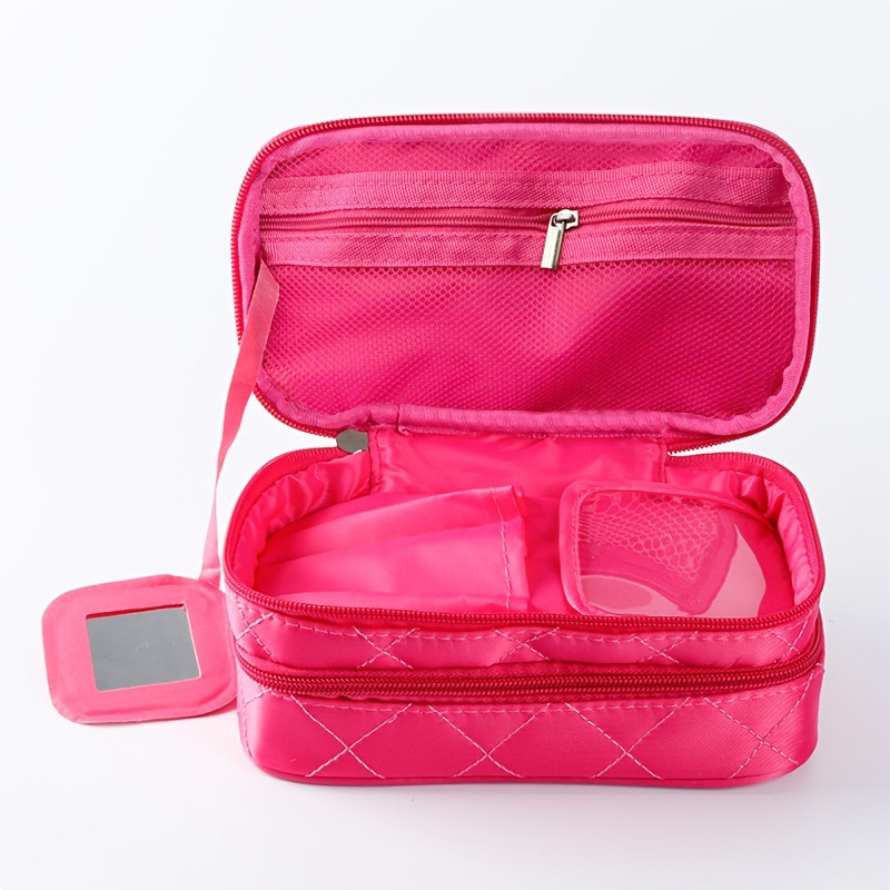 Waterproof Double-Layer Makeup Bag Creative Geometric Diamond Mesh Toiletry Bag New Nylon Storage Bag Portable Makeup Box Wholesale Specification drawing