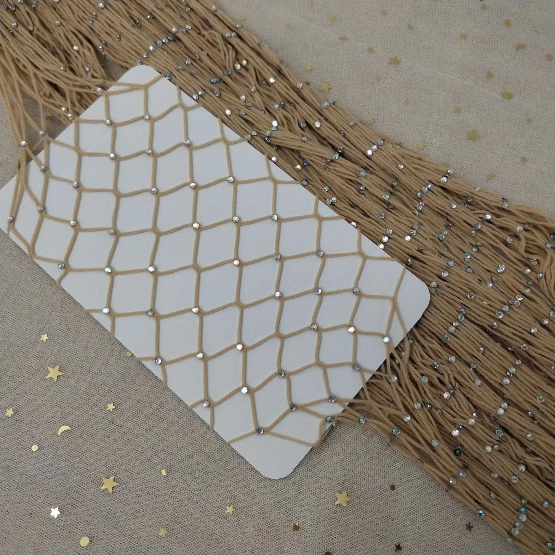 Black, sexy, diamond-encrusted, hollowed-out large mesh pantyhose for women, a trendy Instagram influencer Specification image