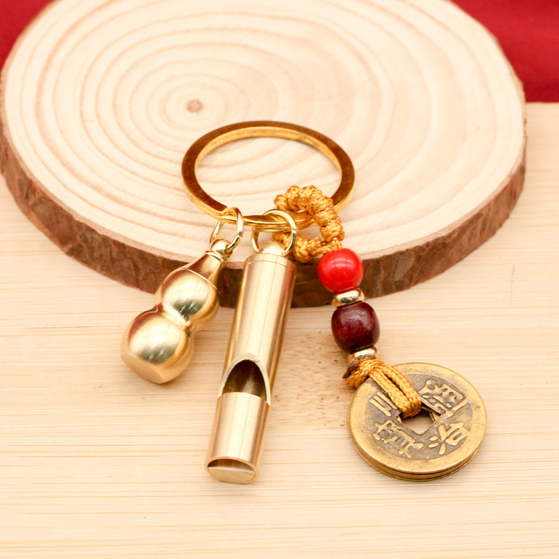 Brass Five Emperor Money Key Chain Whistle Gourd Key Chain Pendant Ping An Travel Jewelry Decoration Spread Straight Application Scenario
