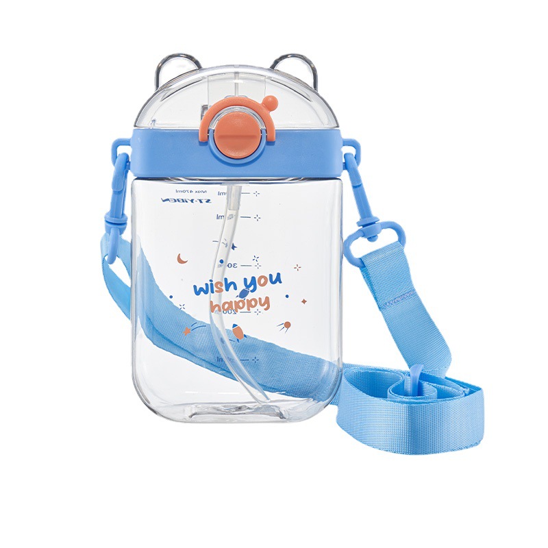 Billion New Small Square Cup Can Love Cartoon Large Capacity Plastic Water Cup With Straw Portable Children's Kettle Item Picture