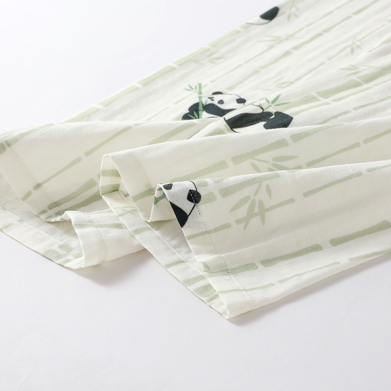 National trend Panda pure cotton double-layer gauze pajamas for women, spring, autumn and summer, thin lapel long-sleeved home wear set Application Scenario