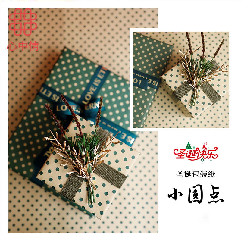 Warm Romantic Festive Flowers Flowers Christmas Christmas Eve Christmas Polka Dots Christmas Wrapping Paper Specification drawing